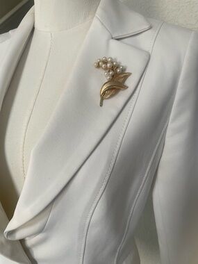 Sculptural Lily of the Valley Brooch by Trifari | Mid-Century Luminous Floral